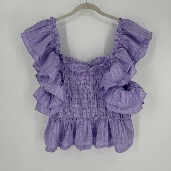 Banana Republic Top Women’s XL purple smocked ruffle off shoulder feminine party - Picture 6 of 6